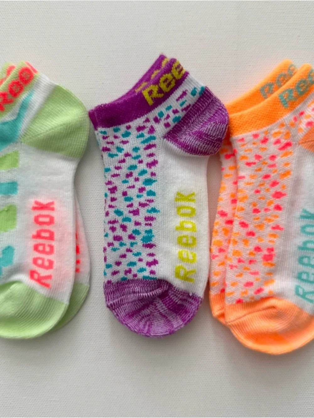 Reebok Color Pop Ankle Socks - White with Green, Purple & Orange Accents